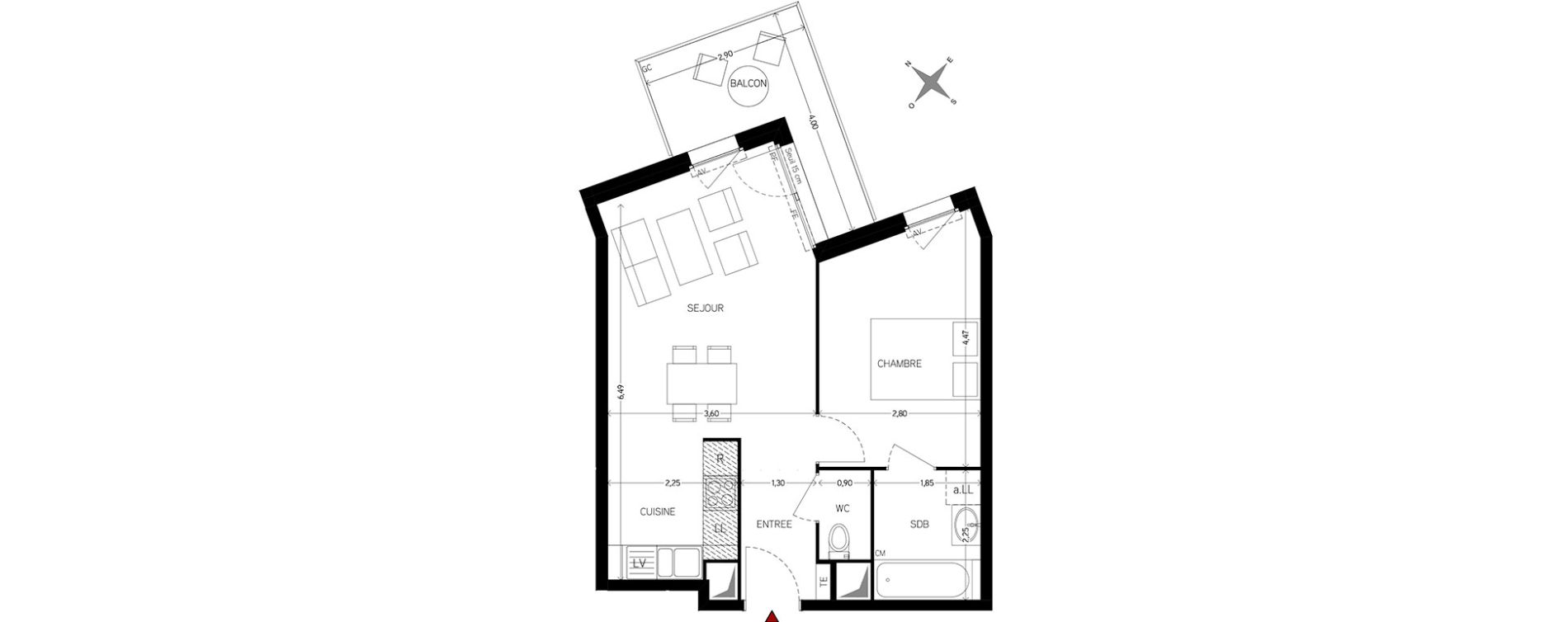 Appartement T2 de 42,21 m2 &agrave; Carri&egrave;res-Sous-Poissy Nouvelle centralit&eacute;