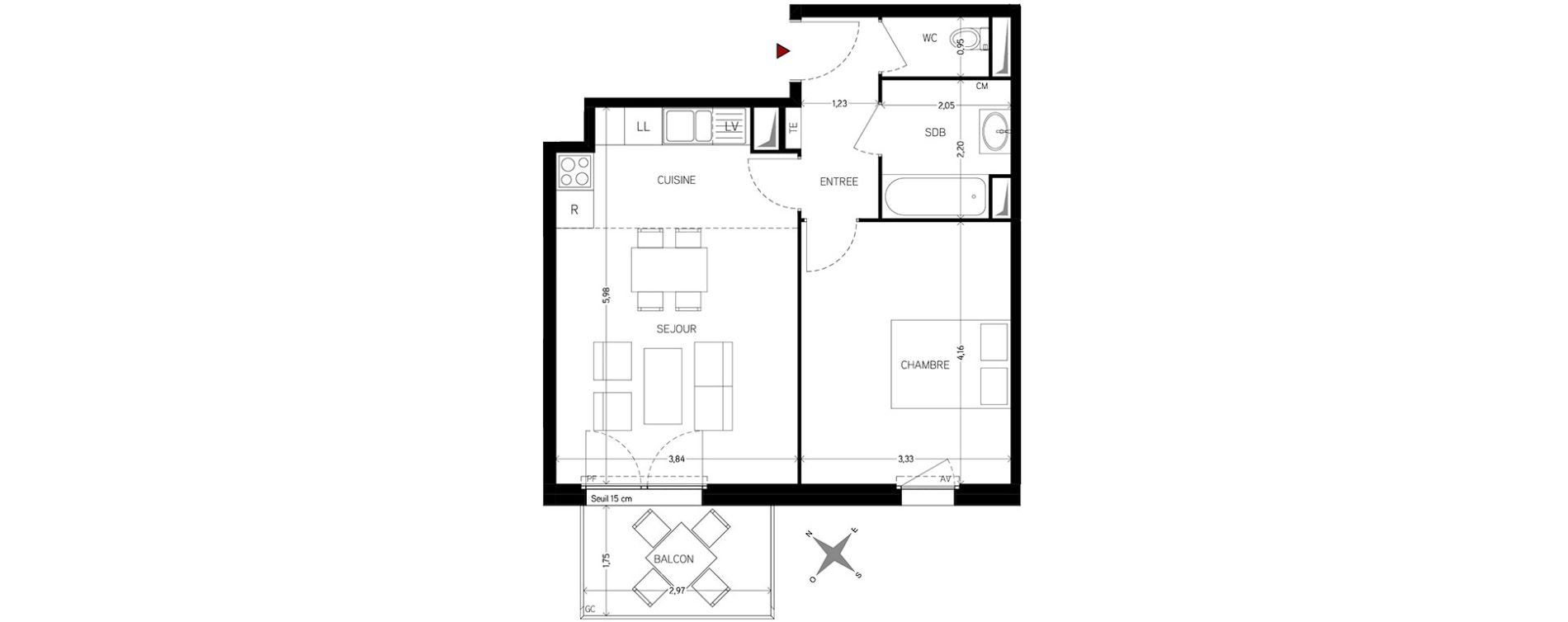 Appartement T2 de 45,80 m2 &agrave; Carri&egrave;res-Sous-Poissy Nouvelle centralit&eacute;