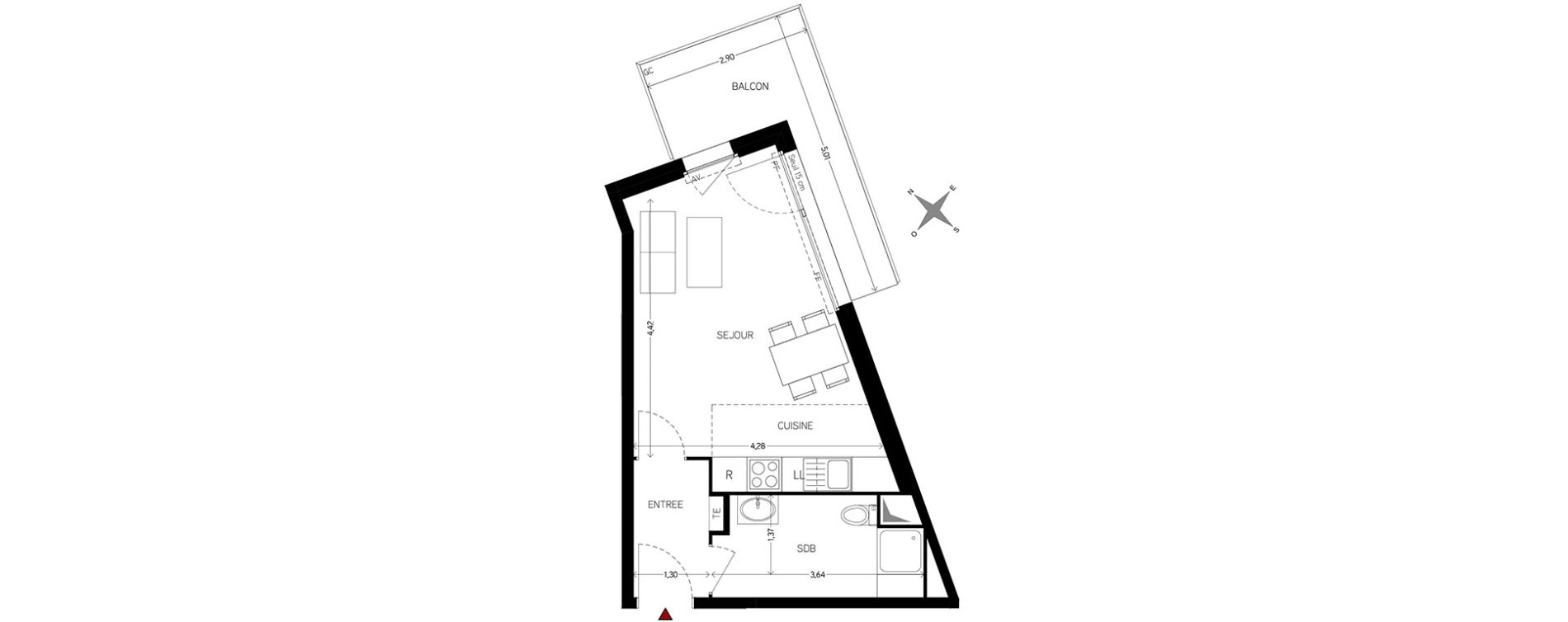 Appartement T1 de 28,13 m2 &agrave; Carri&egrave;res-Sous-Poissy Nouvelle centralit&eacute;