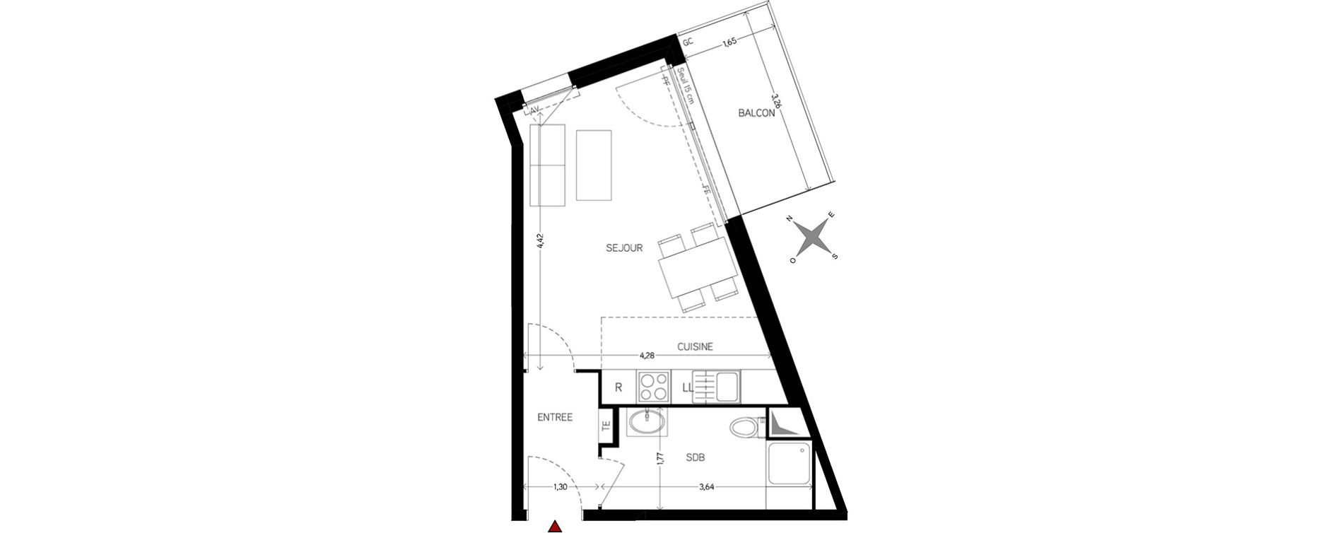 Appartement T1 de 28,13 m2 &agrave; Carri&egrave;res-Sous-Poissy Nouvelle centralit&eacute;