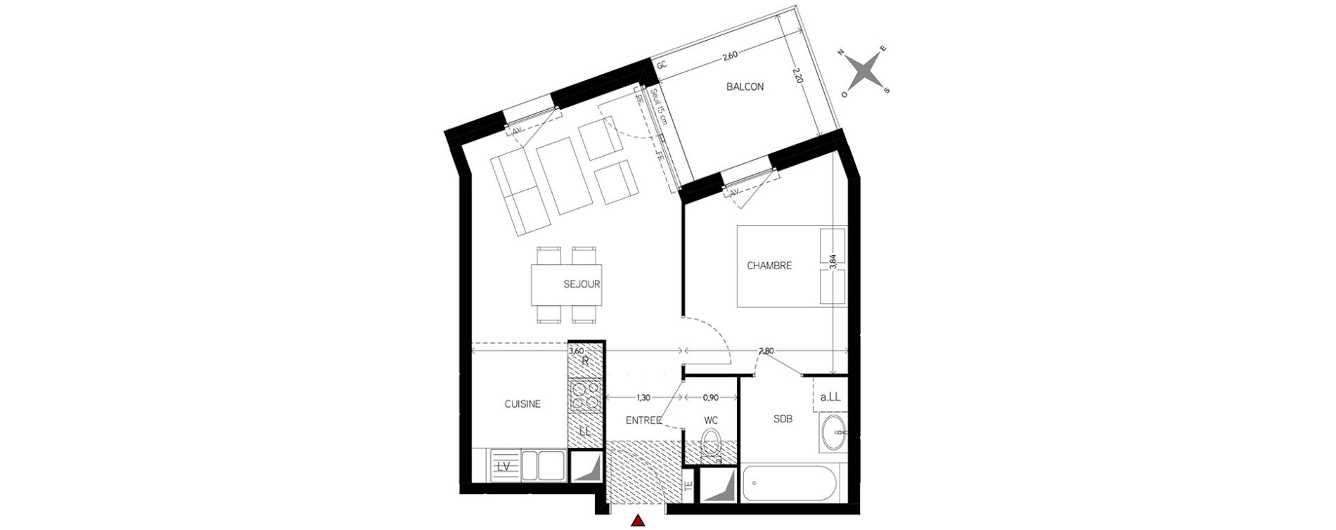 Appartement T2 de 37,47 m2 &agrave; Carri&egrave;res-Sous-Poissy Nouvelle centralit&eacute;