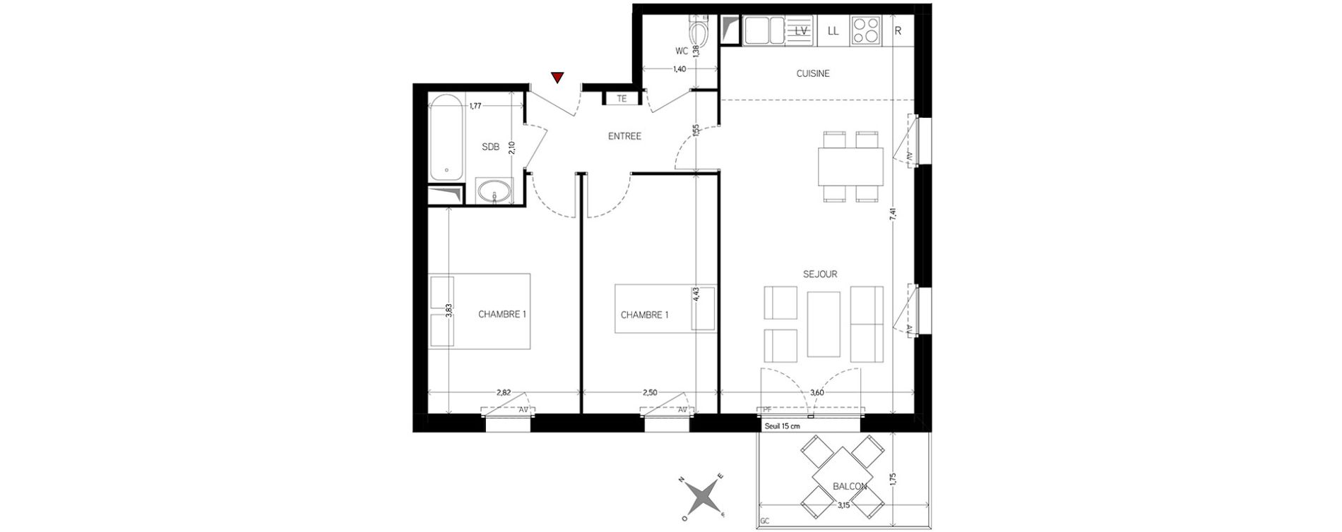 Appartement T3 de 59,59 m2 &agrave; Carri&egrave;res-Sous-Poissy Nouvelle centralit&eacute;