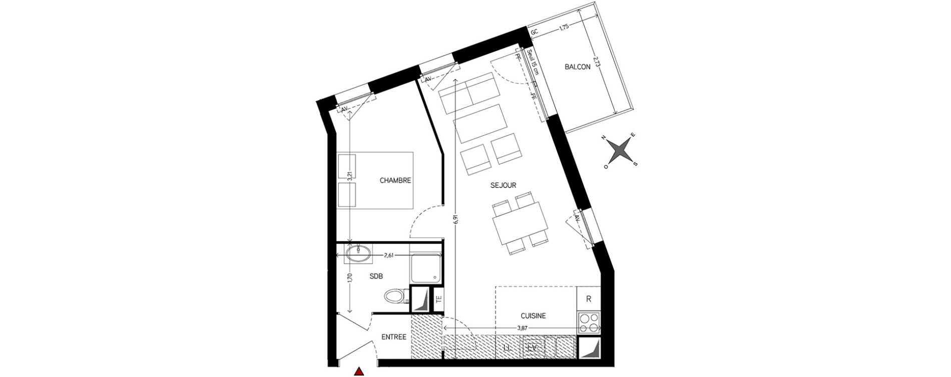 Appartement T2 de 40,10 m2 &agrave; Carri&egrave;res-Sous-Poissy Nouvelle centralit&eacute;
