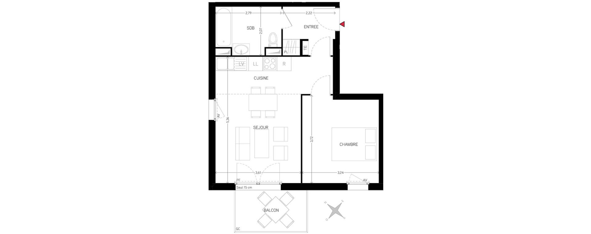 Appartement T2 de 42,93 m2 &agrave; Carri&egrave;res-Sous-Poissy Nouvelle centralit&eacute;