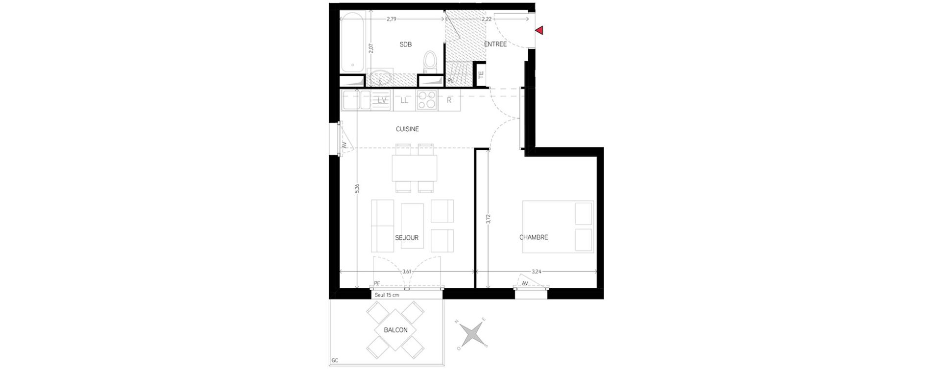 Appartement T2 de 42,97 m2 &agrave; Carri&egrave;res-Sous-Poissy Nouvelle centralit&eacute;
