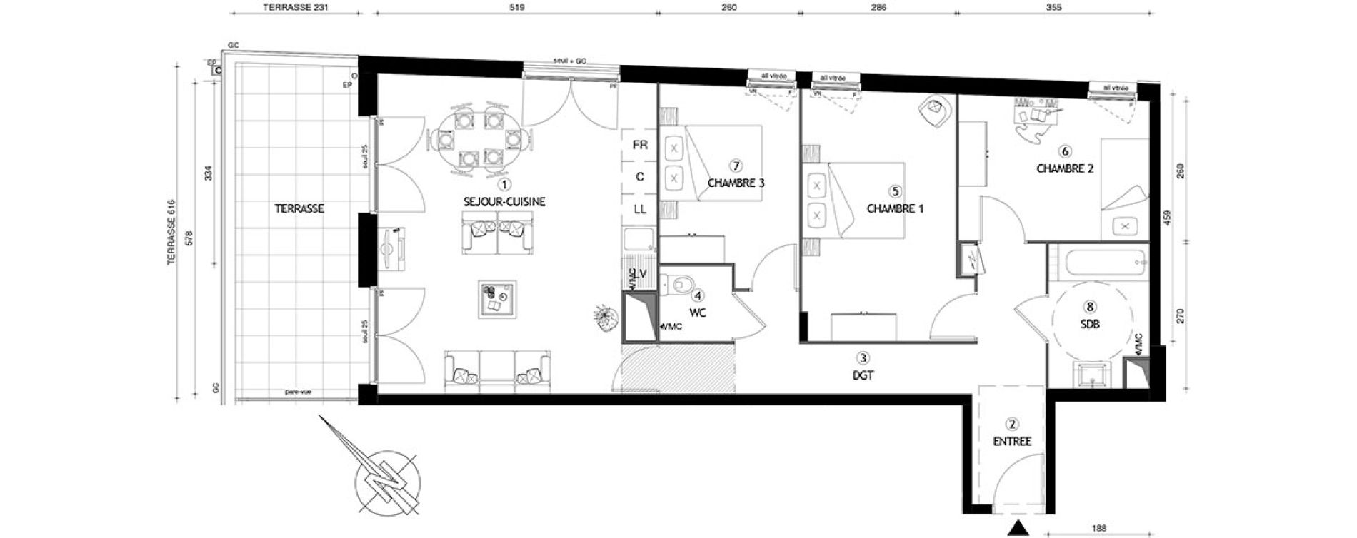 Appartement T4 de 81,60 m2 &agrave; Carri&egrave;res-Sous-Poissy Nouvelle centralit&eacute;