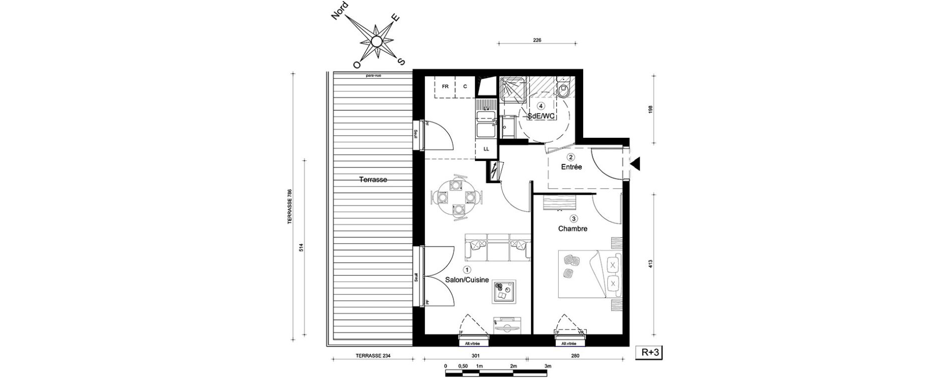 Appartement T2 de 40,60 m2 &agrave; Carri&egrave;res-Sous-Poissy Nouvelle centralit&eacute;