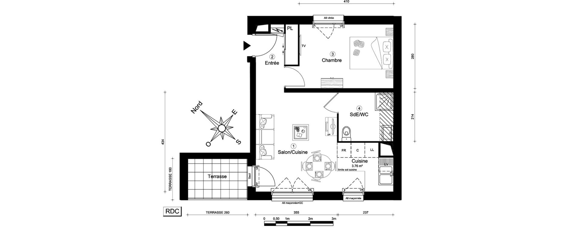 Appartement T2 de 41,70 m2 &agrave; Carri&egrave;res-Sous-Poissy Nouvelle centralit&eacute;