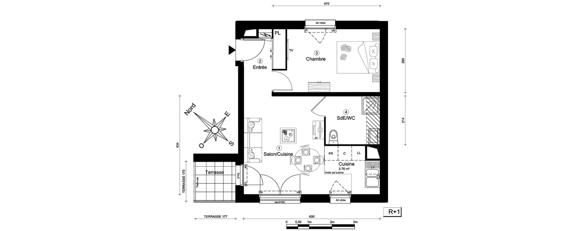 Appartement T2 de 41,70 m2 &agrave; Carri&egrave;res-Sous-Poissy Nouvelle centralit&eacute;