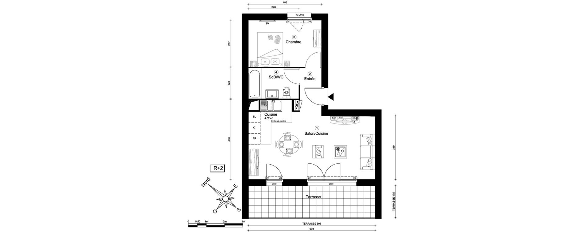 Appartement T2 de 44,50 m2 &agrave; Carri&egrave;res-Sous-Poissy Nouvelle centralit&eacute;