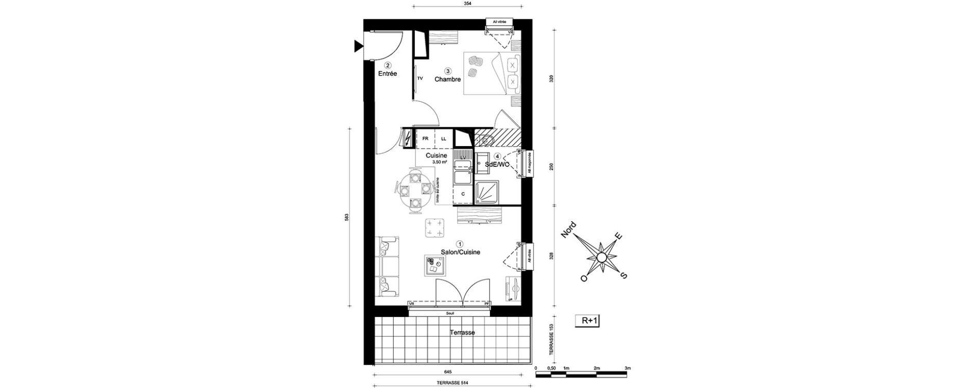 Appartement T2 de 42,30 m2 &agrave; Carri&egrave;res-Sous-Poissy Nouvelle centralit&eacute;