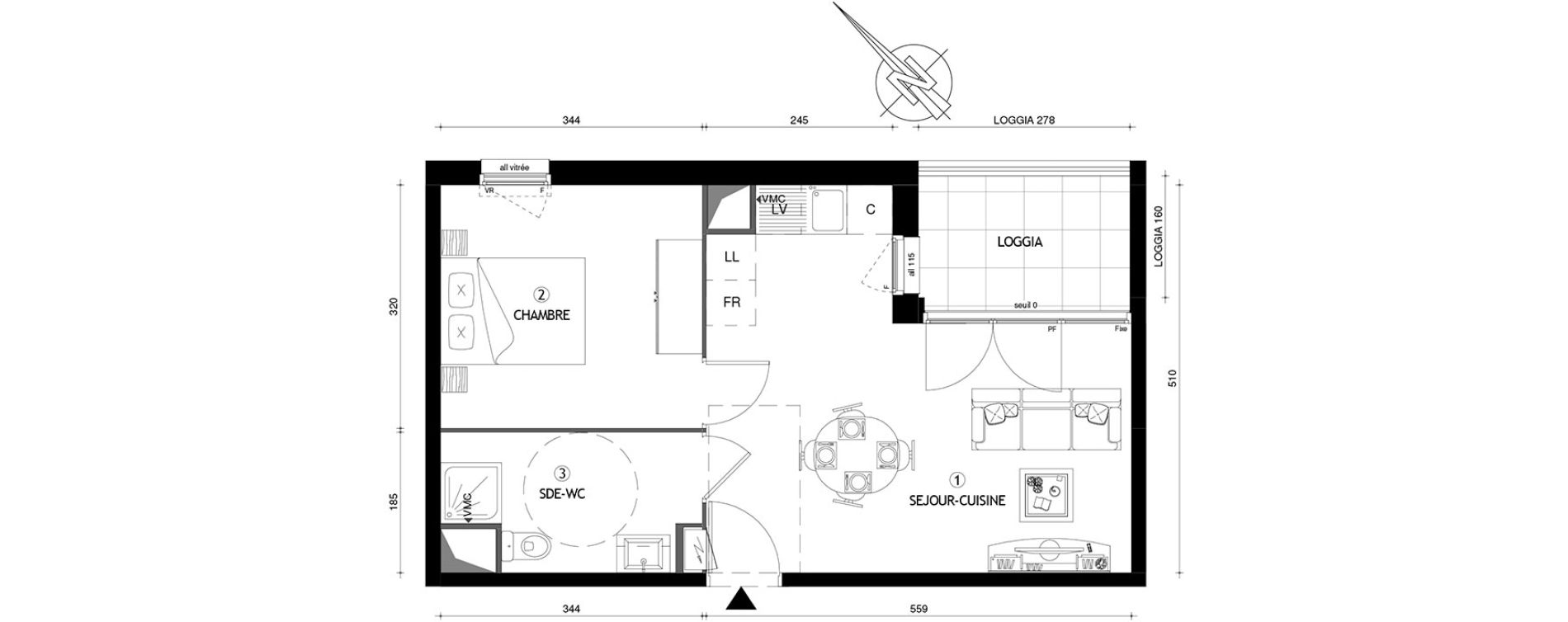 Appartement T2 de 39,00 m2 &agrave; Carri&egrave;res-Sous-Poissy Nouvelle centralit&eacute;