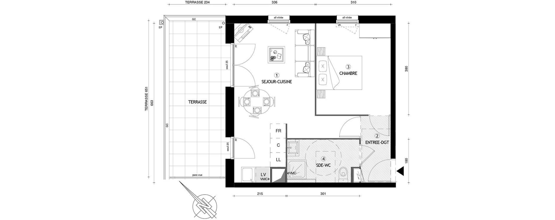 Appartement T2 de 41,60 m2 &agrave; Carri&egrave;res-Sous-Poissy Nouvelle centralit&eacute;