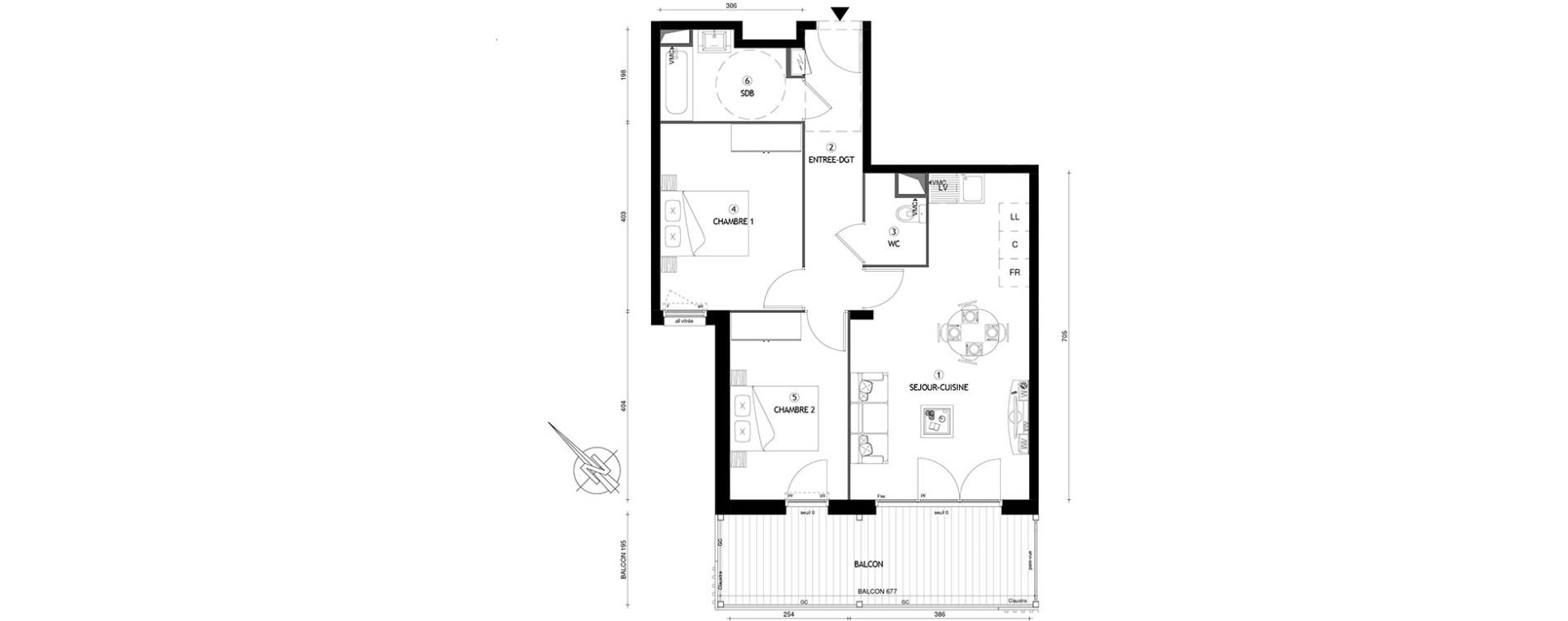 Appartement T3 de 60,90 m2 &agrave; Carri&egrave;res-Sous-Poissy Nouvelle centralit&eacute;