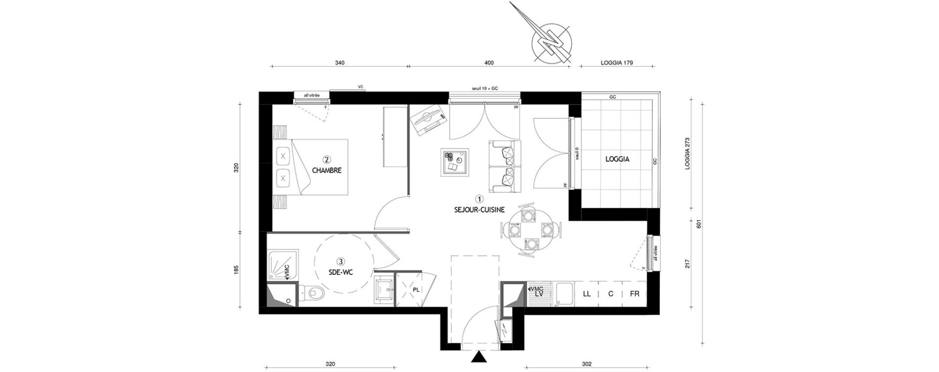 Appartement T2 de 42,30 m2 &agrave; Carri&egrave;res-Sous-Poissy Nouvelle centralit&eacute;
