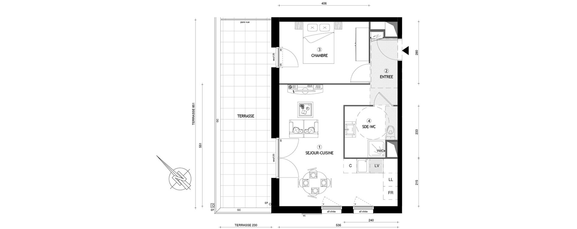 Appartement T2 de 42,80 m2 &agrave; Carri&egrave;res-Sous-Poissy Nouvelle centralit&eacute;