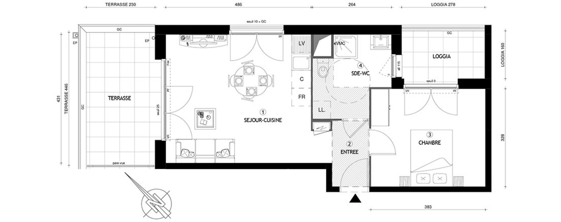 Appartement T2 de 43,10 m2 &agrave; Carri&egrave;res-Sous-Poissy Nouvelle centralit&eacute;