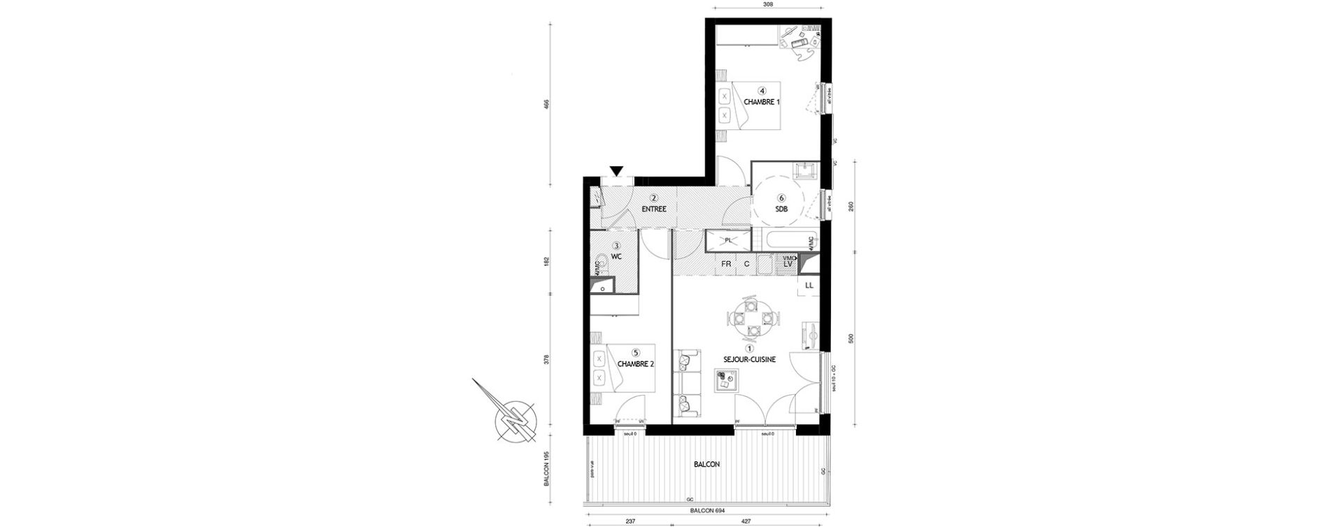 Appartement T3 de 59,00 m2 &agrave; Carri&egrave;res-Sous-Poissy Nouvelle centralit&eacute;