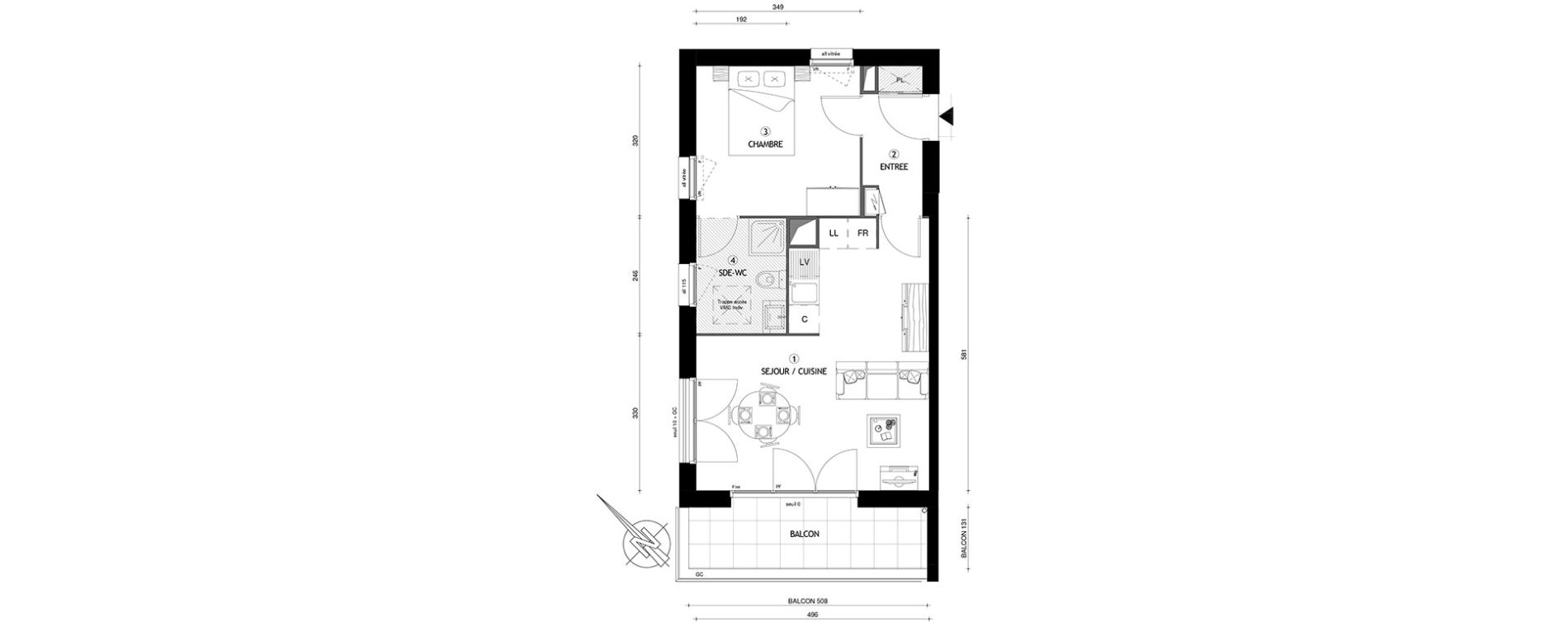 Appartement T2 de 42,90 m2 &agrave; Carri&egrave;res-Sous-Poissy Nouvelle centralit&eacute;