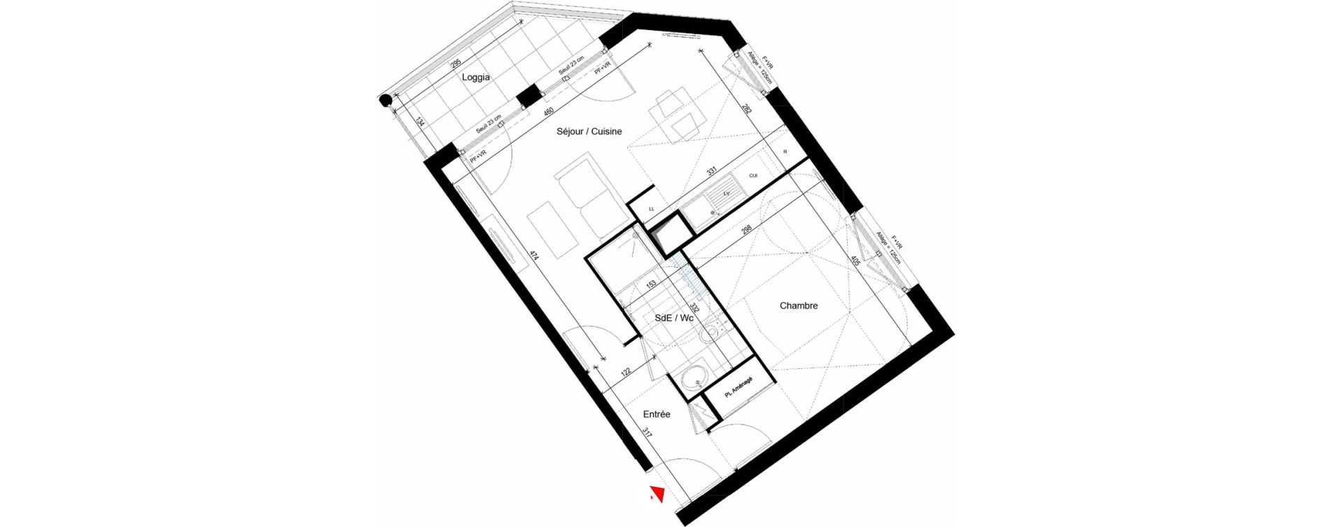 Appartement T2 de 44,23 m2 &agrave; Carri&egrave;res-Sur-Seine Les alouettes