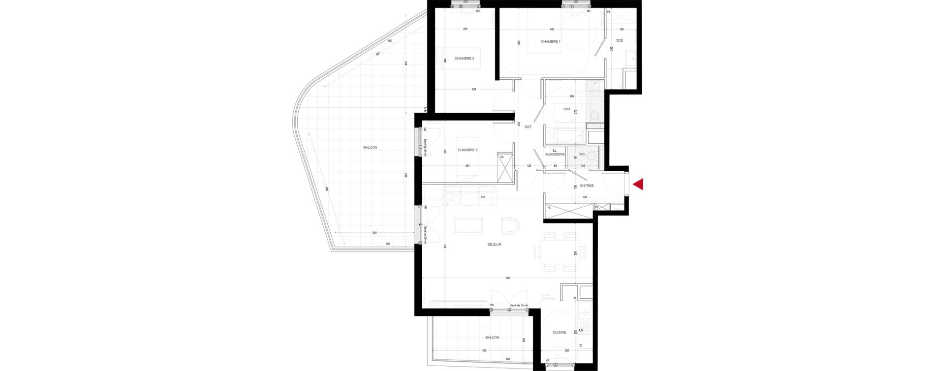 Appartement T4 de 97,04 m2 &agrave; Chatou Centre