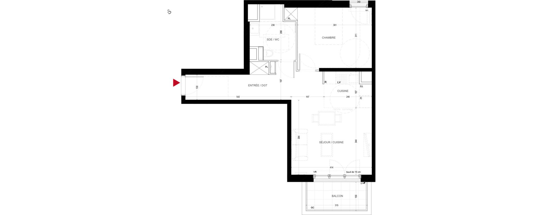 Appartement T2 de 47,54 m2 &agrave; Chatou Centre