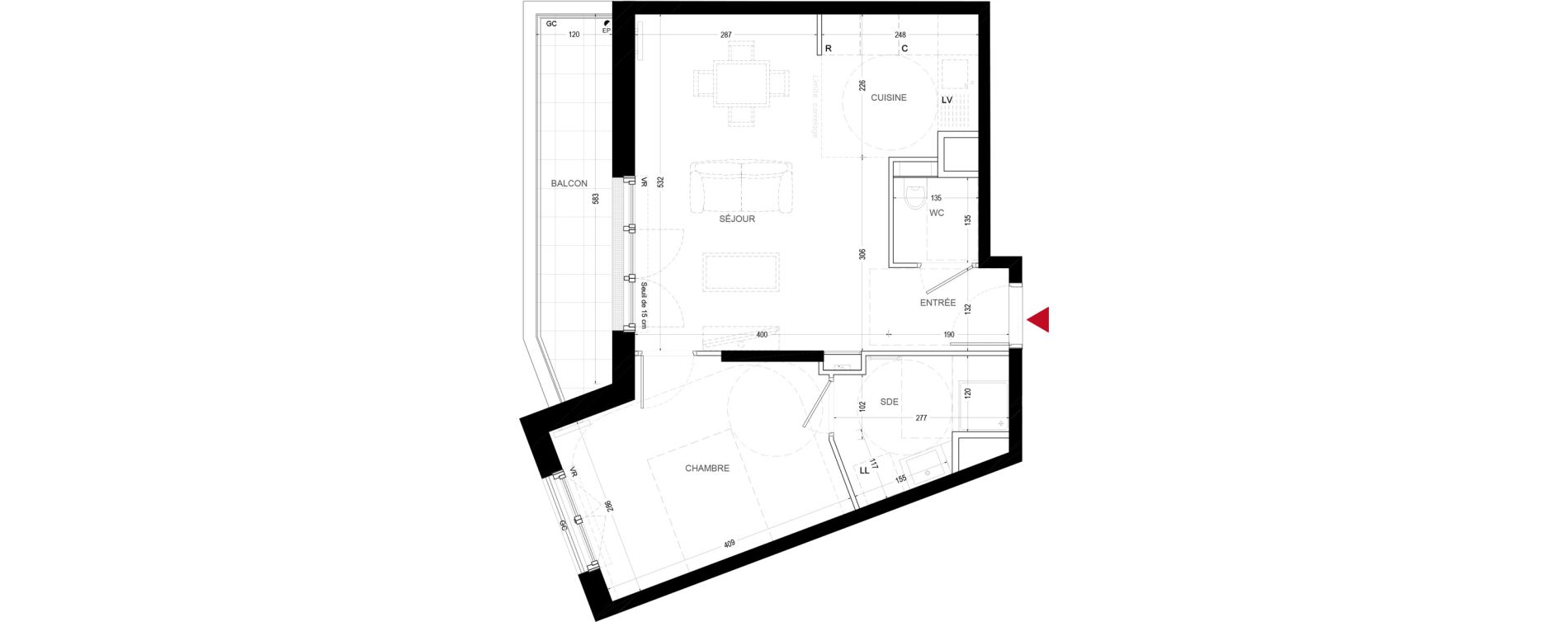 Appartement T2 de 45,71 m2 &agrave; Chatou Centre