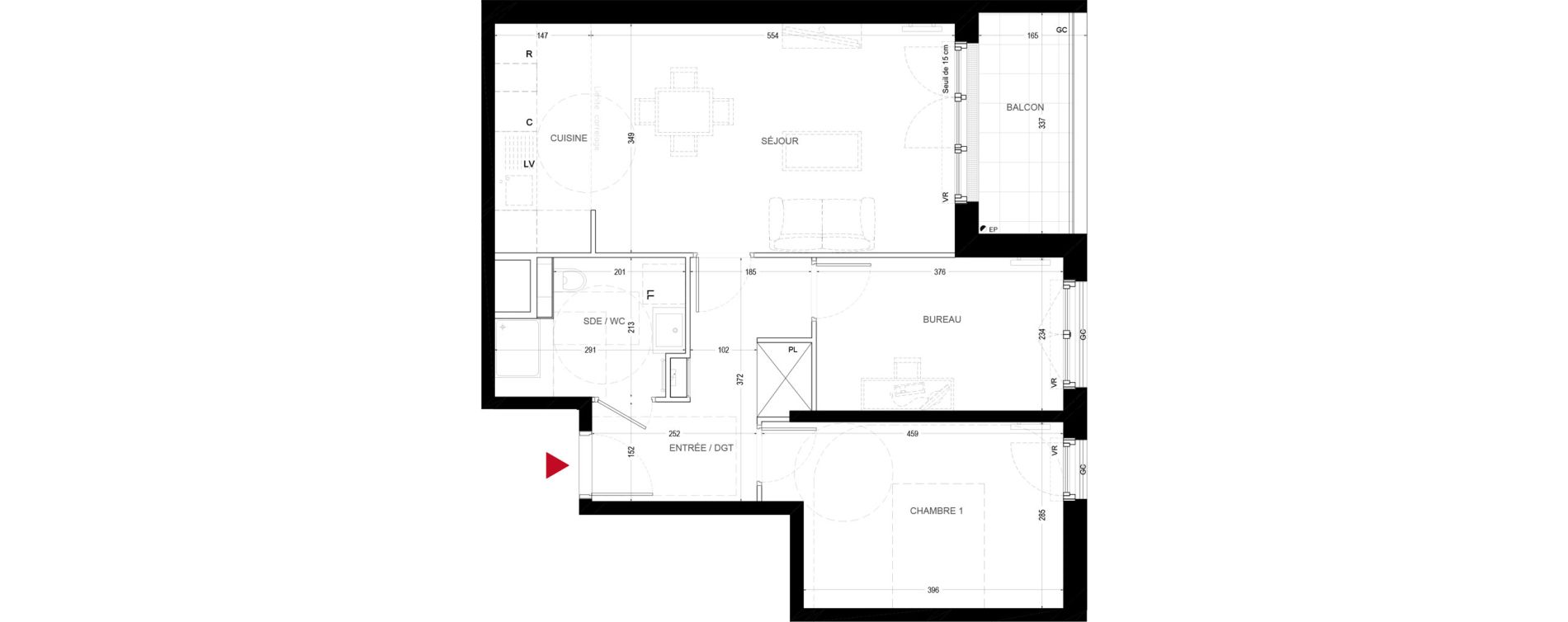 Appartement T2 de 58,44 m2 &agrave; Chatou Centre