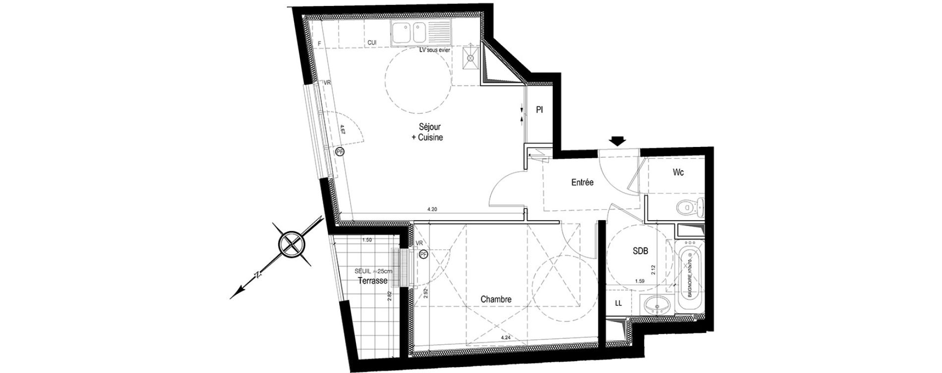 Appartement T2 de 42,98 m2 &agrave; Chatou Centre