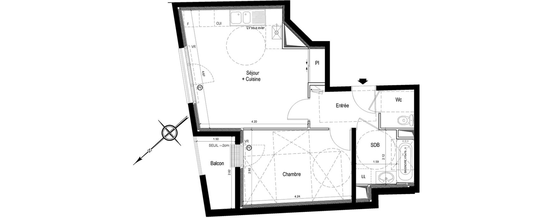 Appartement T2 de 42,98 m2 &agrave; Chatou Centre