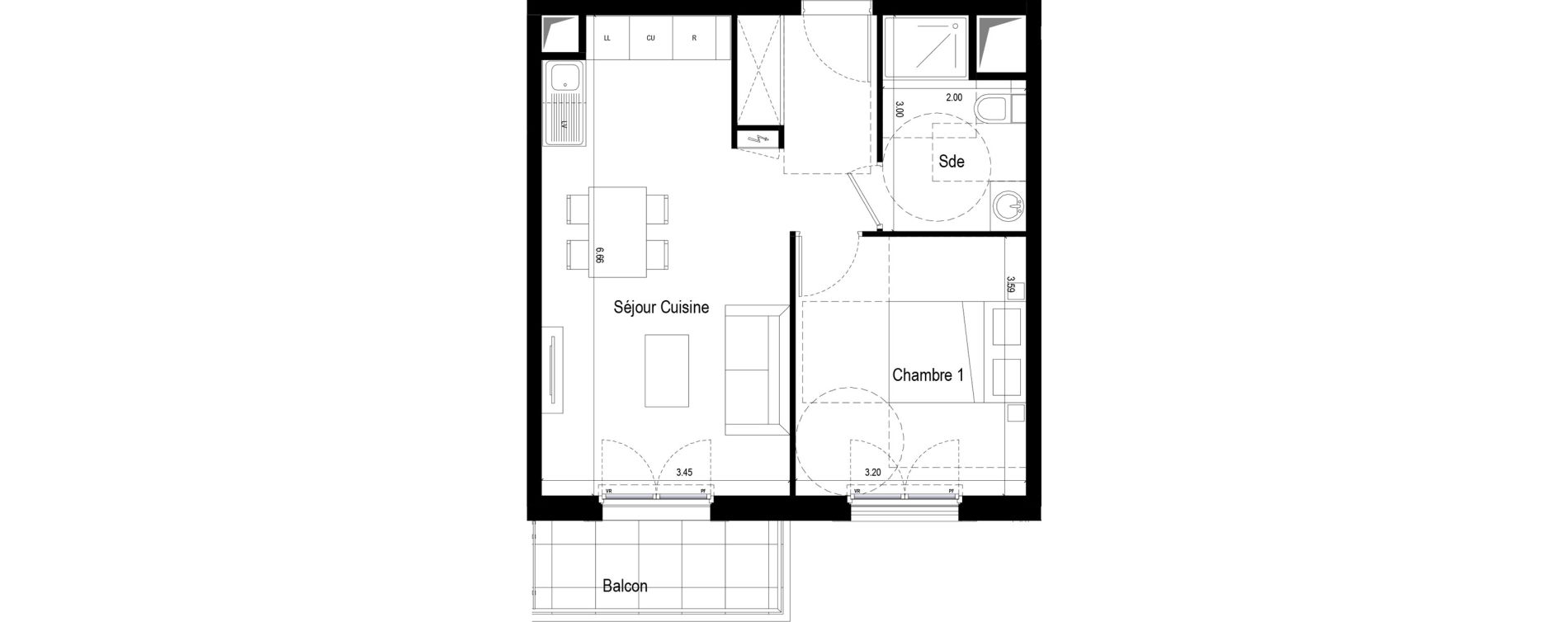 Appartement T2 de 42,77 m2 &agrave; Chatou T&ecirc;te de girafe - les landes