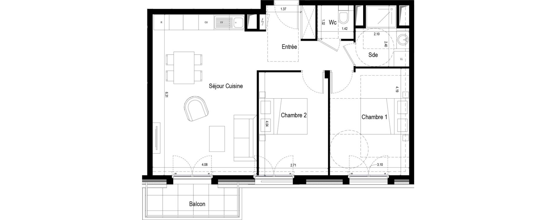 Appartement T3 de 61,00 m2 &agrave; Chatou T&ecirc;te de girafe - les landes