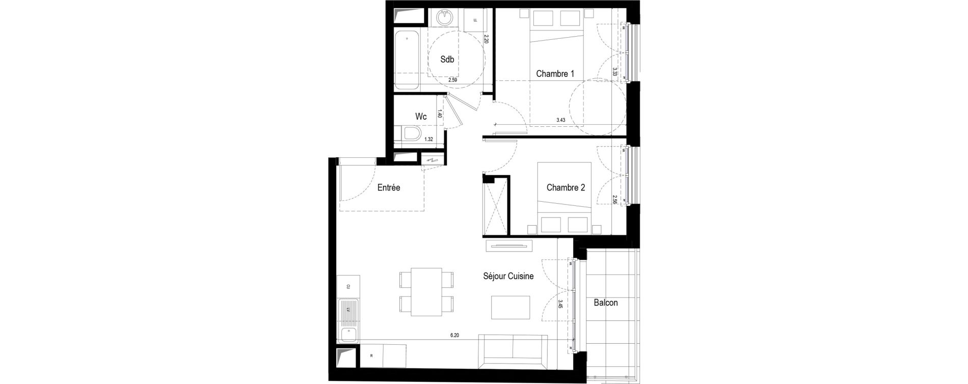 Appartement T3 de 58,04 m2 &agrave; Chatou T&ecirc;te de girafe - les landes