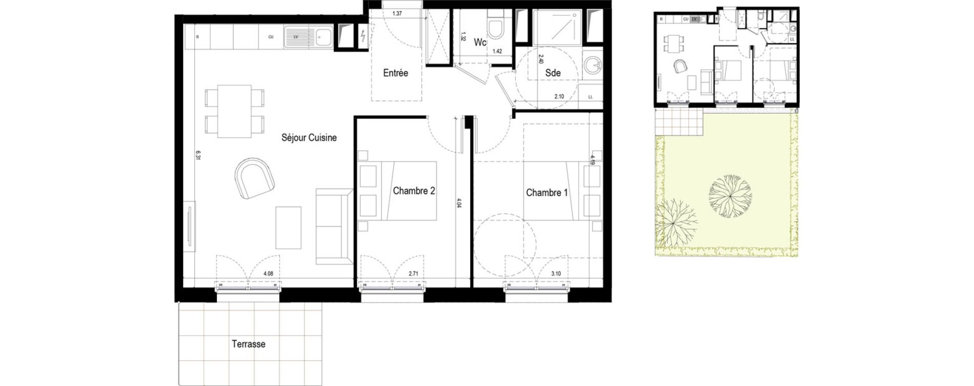 Appartement T3 de 62,59 m2 &agrave; Chatou T&ecirc;te de girafe - les landes