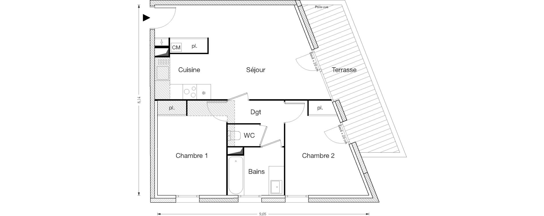 Appartement T3 de 59,11 m2 &agrave; Ecquevilly Centre