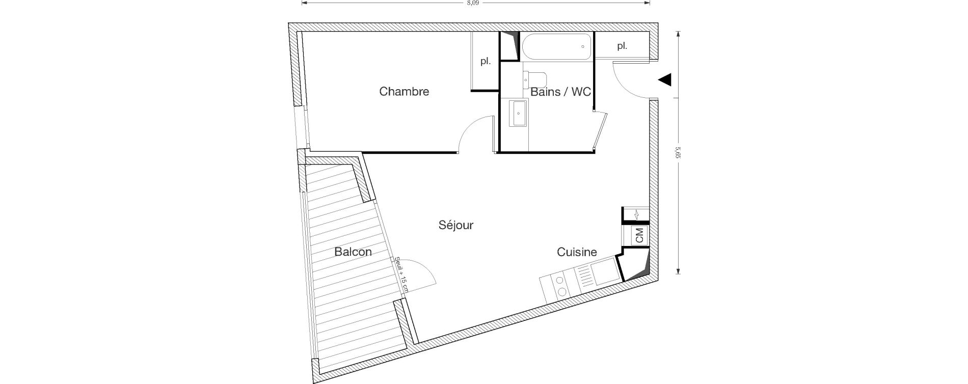 Appartement T2 de 43,23 m2 &agrave; Ecquevilly Centre