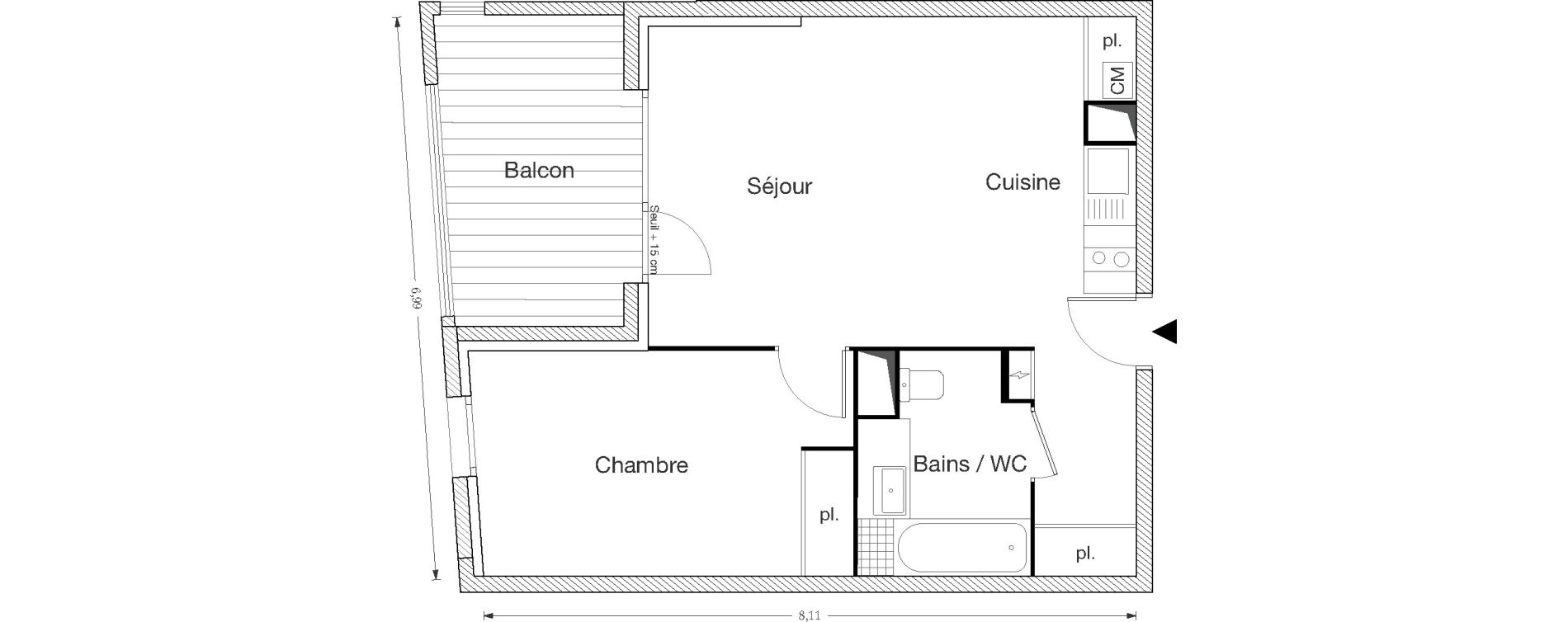 Appartement T2 de 46,30 m2 &agrave; Ecquevilly Centre
