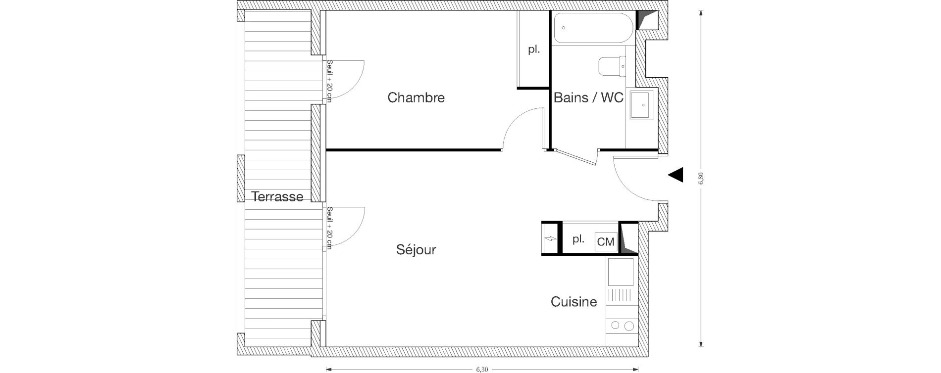Appartement T2 de 42,72 m2 &agrave; Ecquevilly Centre