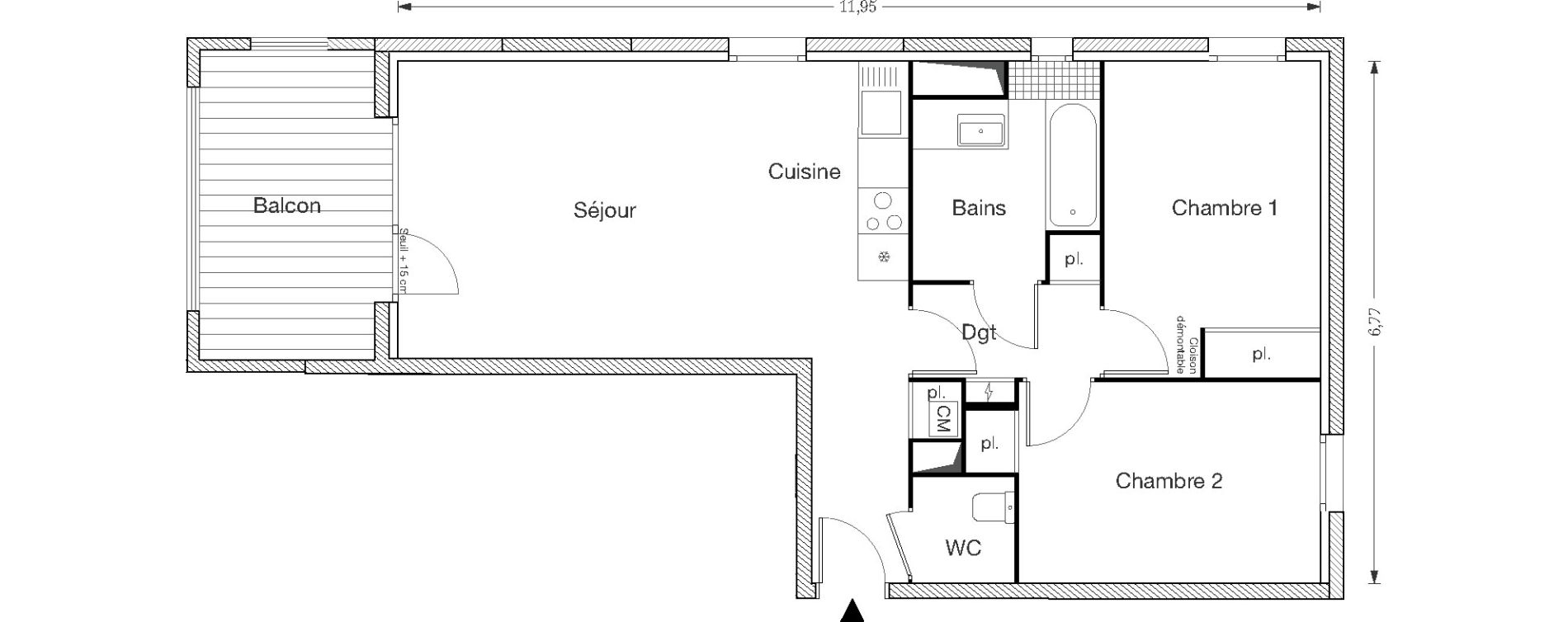 Appartement T3 de 62,96 m2 &agrave; Ecquevilly Centre