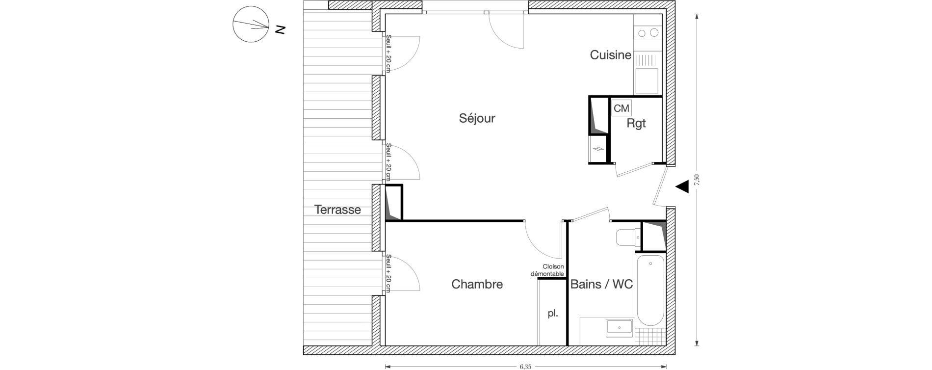 Appartement T2 de 45,20 m2 &agrave; Ecquevilly Centre
