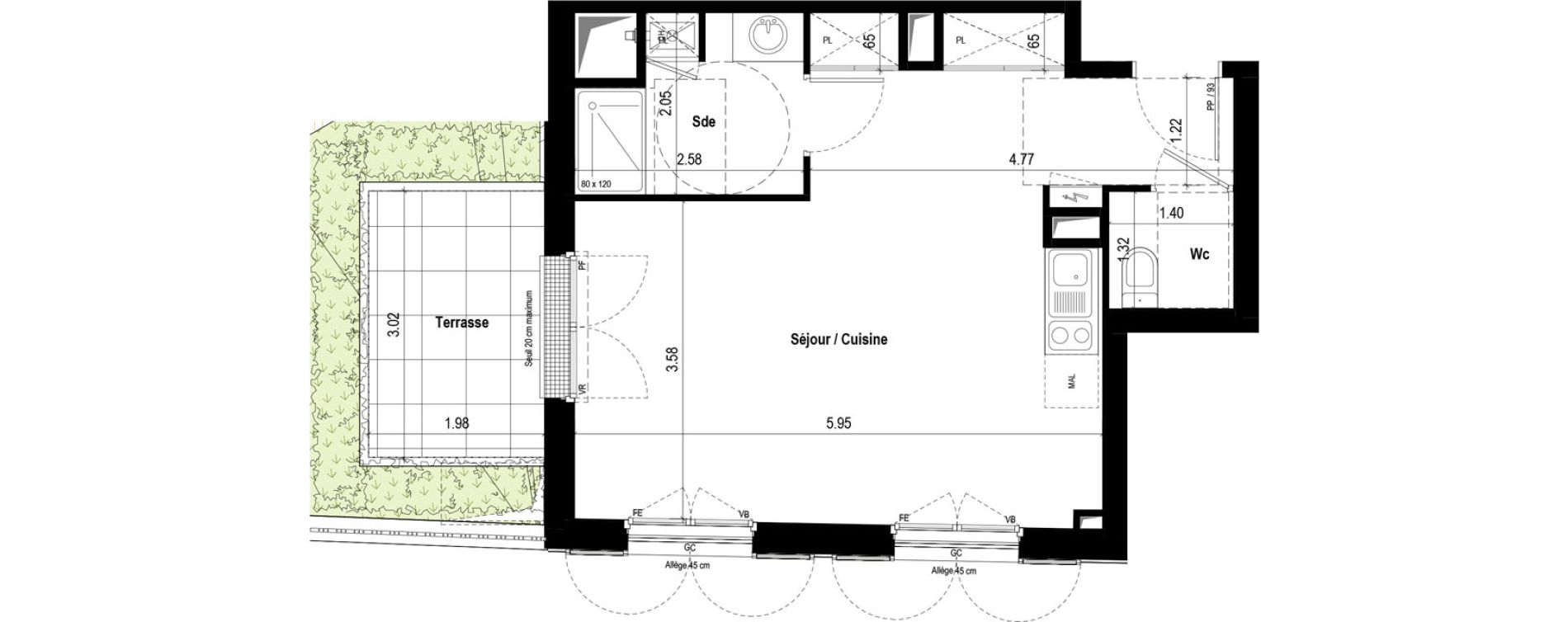 Appartement T1 de 35,82 m2 &agrave; &Eacute;lancourt Village