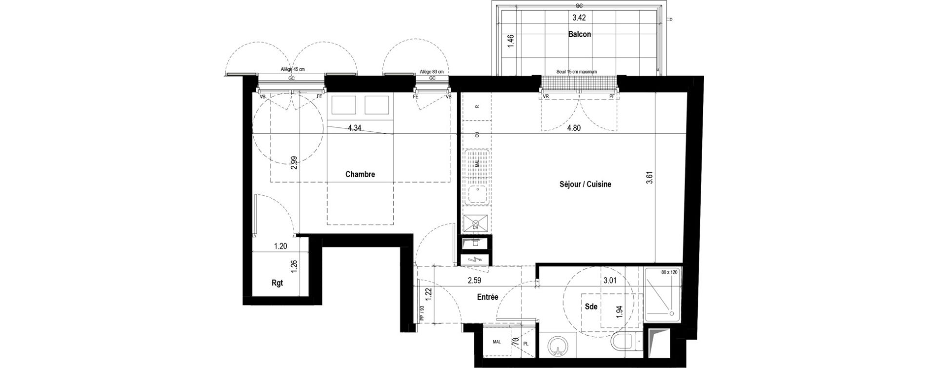 Appartement T2 de 41,26 m2 &agrave; &Eacute;lancourt Village