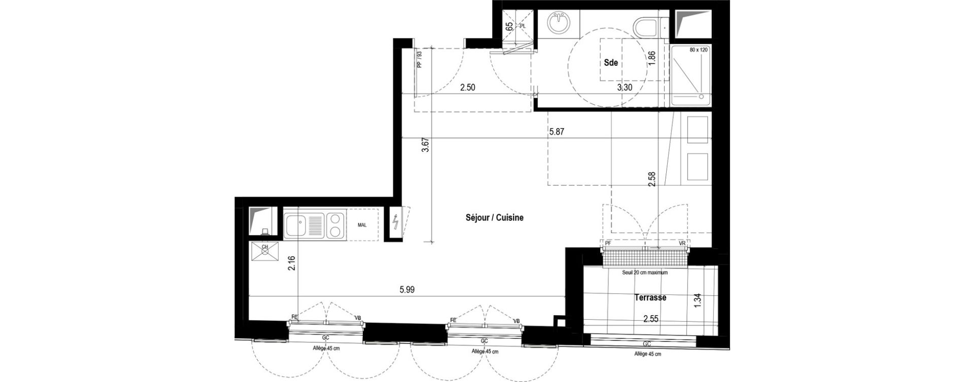 Appartement T1 de 34,50 m2 &agrave; &Eacute;lancourt Village