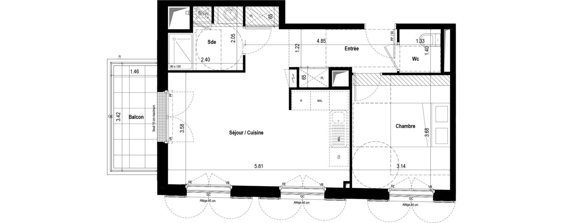 Appartement T2 de 45,48 m2 &agrave; &Eacute;lancourt Village