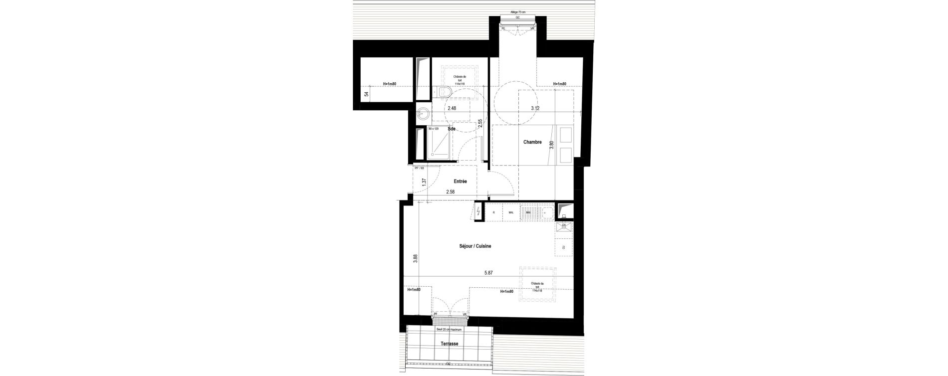 Appartement T2 de 41,78 m2 &agrave; &Eacute;lancourt Village