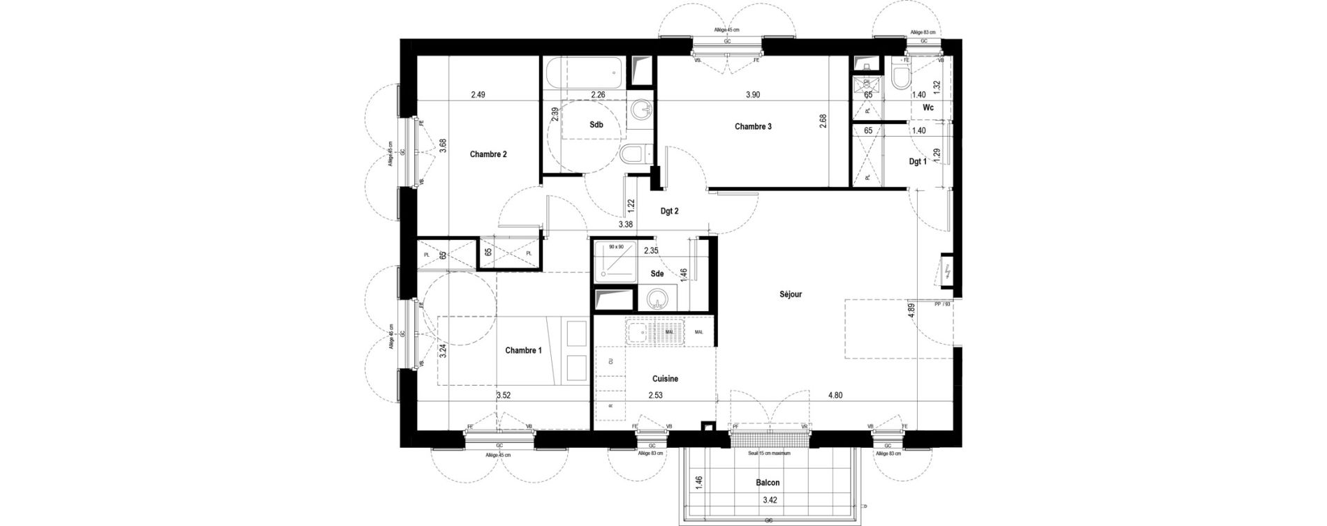 Appartement T4 de 79,27 m2 &agrave; &Eacute;lancourt Village