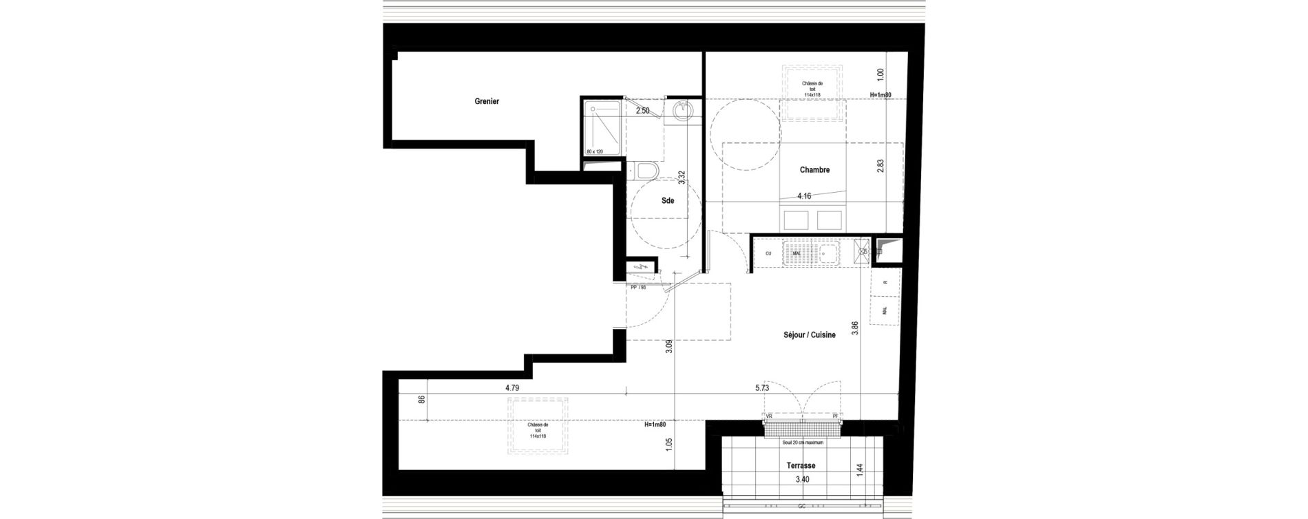 Appartement T2 de 44,06 m2 &agrave; &Eacute;lancourt Village