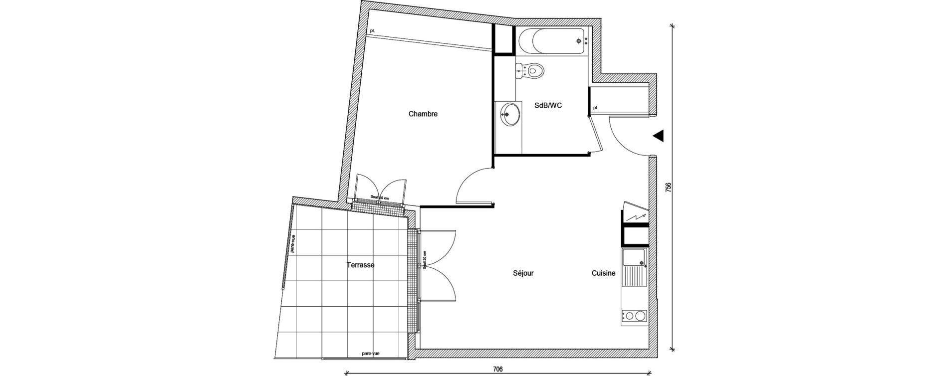 Appartement T2 de 43,83 m2 &agrave; &Eacute;p&ocirc;ne Centre