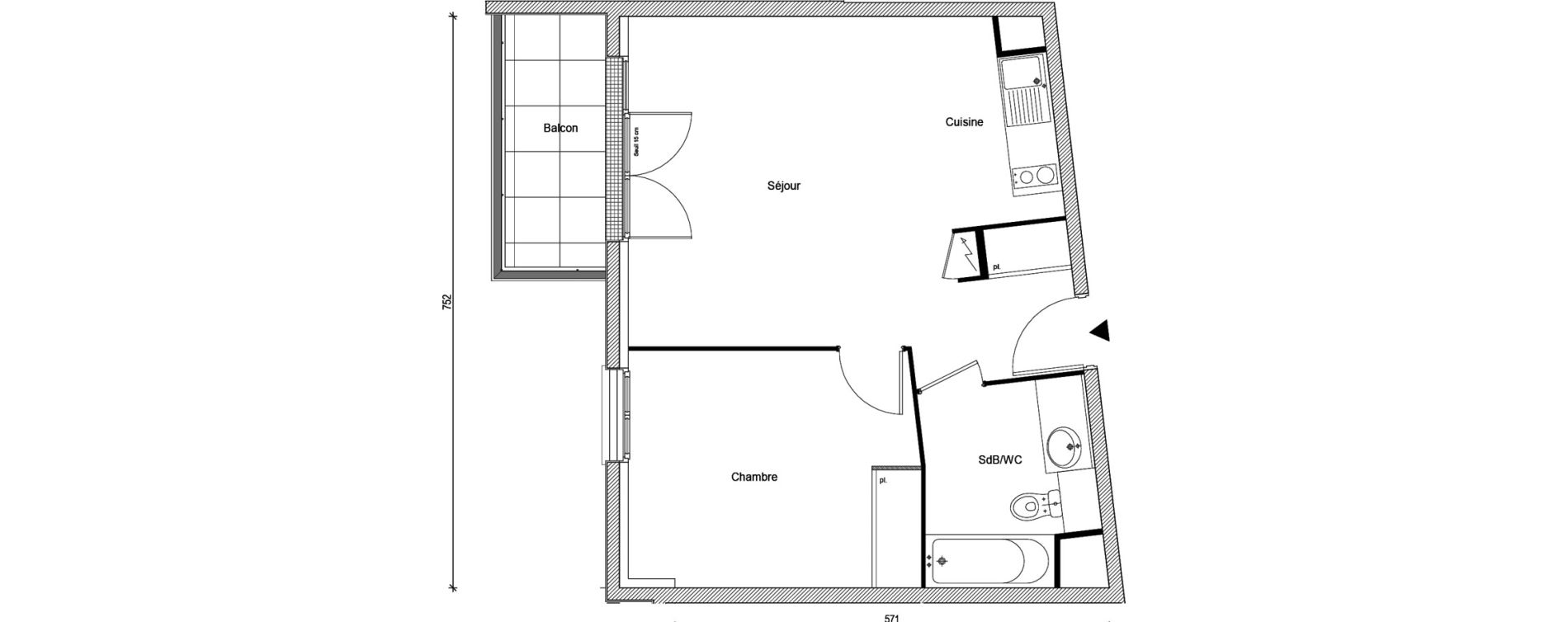 Appartement T2 de 42,47 m2 &agrave; &Eacute;p&ocirc;ne Centre