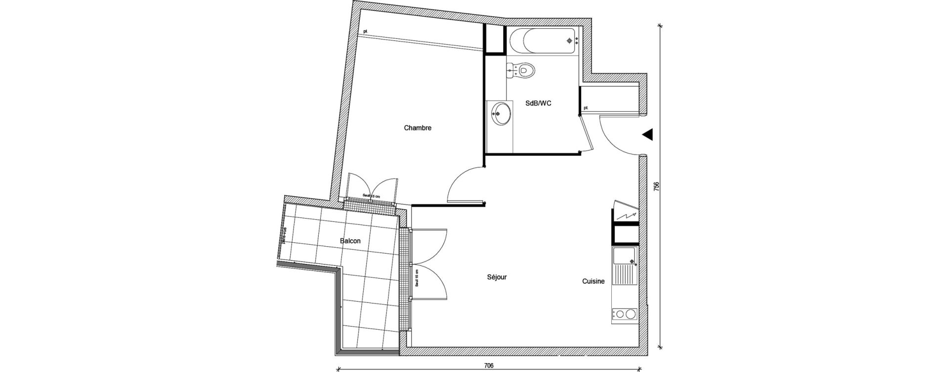 Appartement T2 de 43,83 m2 &agrave; &Eacute;p&ocirc;ne Centre